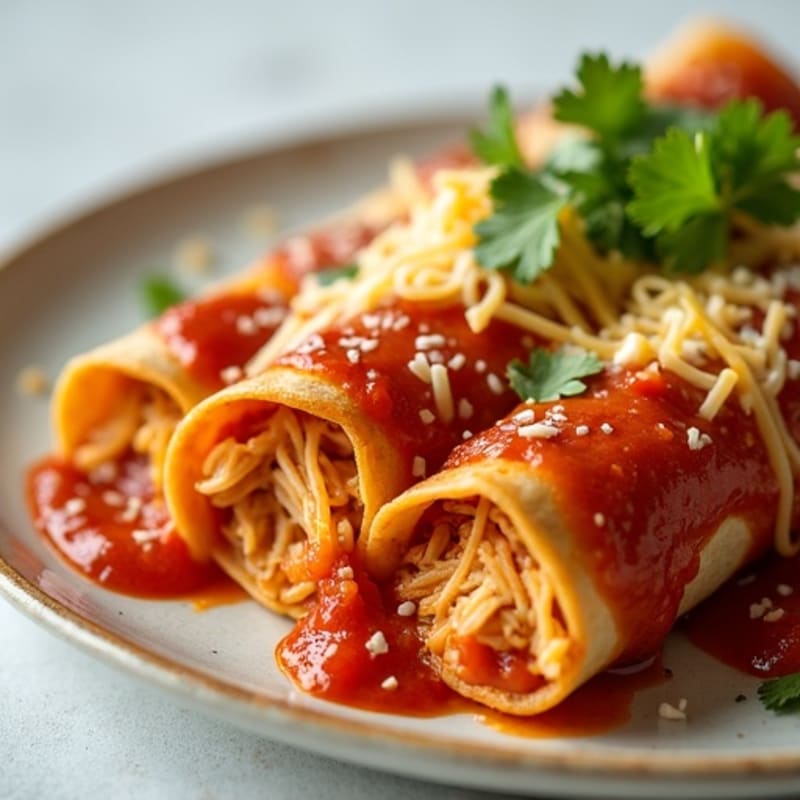 Baked Shredded Chicken Enchiladas with Zesty Red Sauce