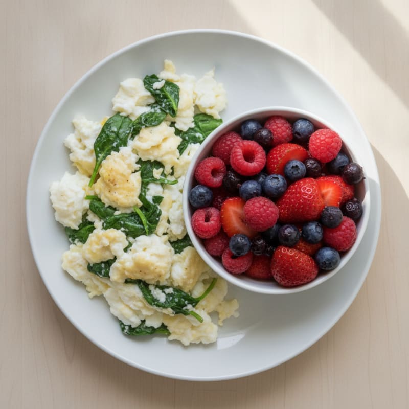Egg White Scramble with Spinach and Berries