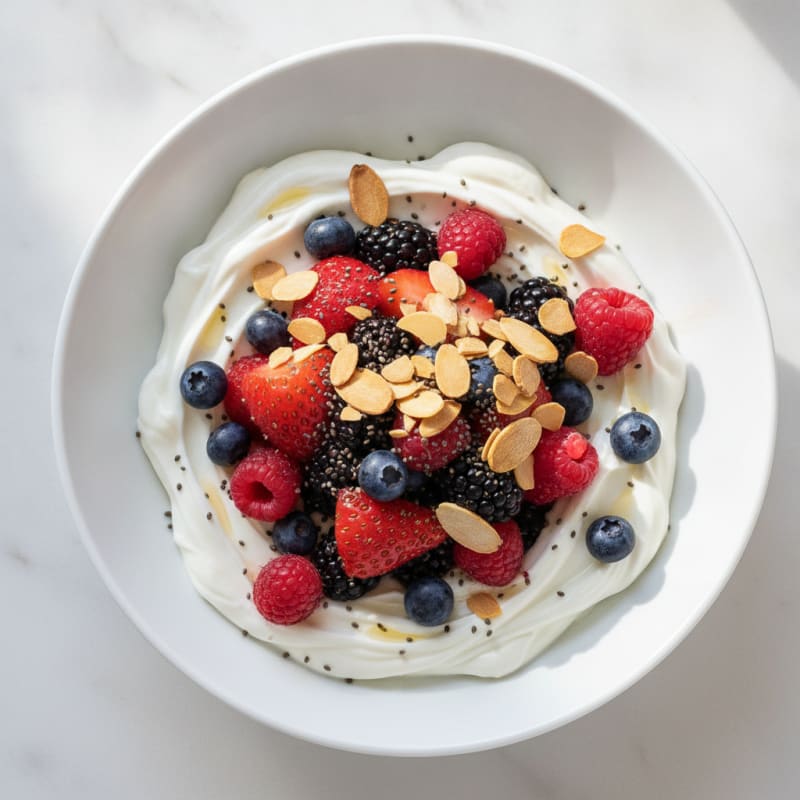 Creamy Greek Yogurt Bowl with Mixed Berries and Almonds