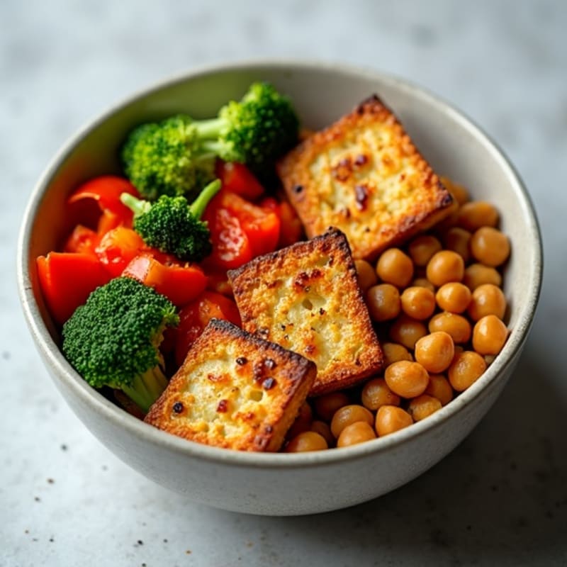 Crispy Baked Tofu with Roasted Vegetable Buddha Bowl