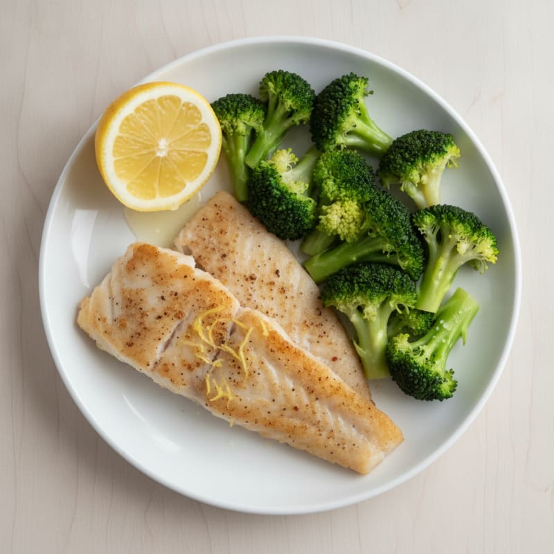 Seared Cod with Steamed Broccoli and Lemon