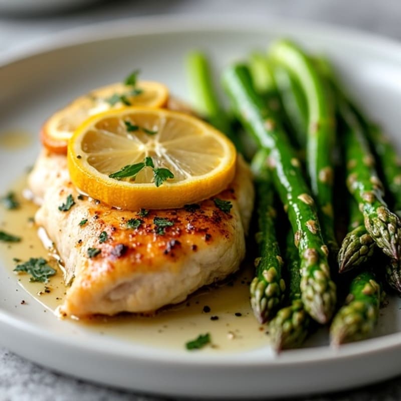 Lemon Herb Pan-Seared Chicken with Roasted Asparagus