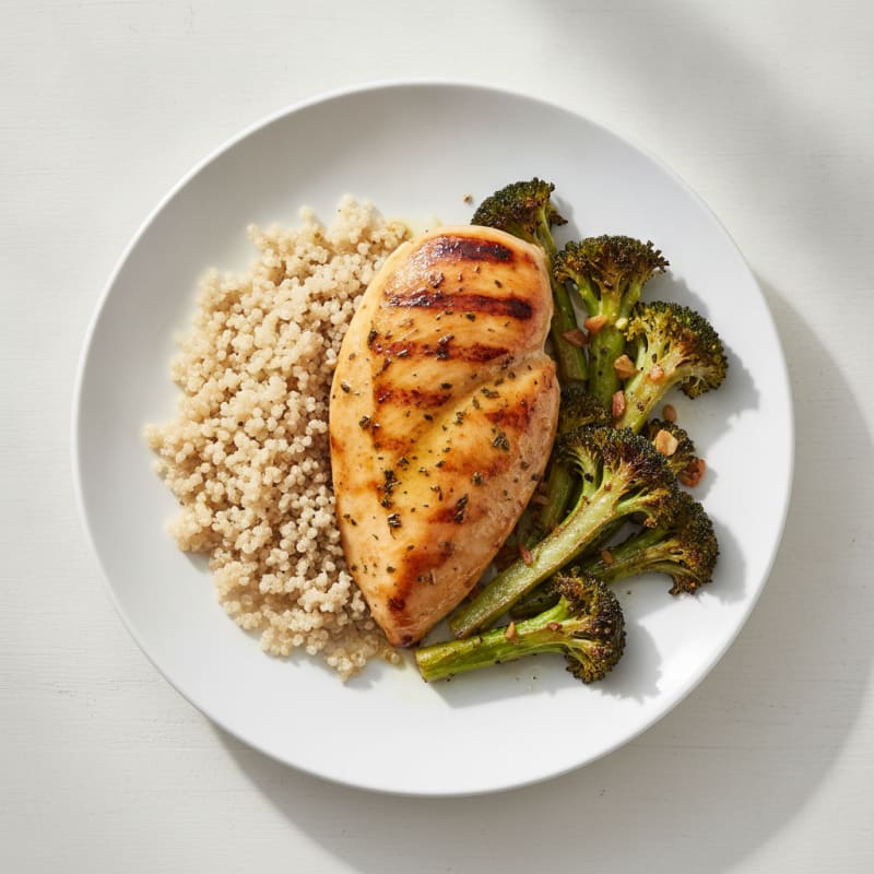 Grilled Chicken Breast with Quinoa and Roasted Broccoli