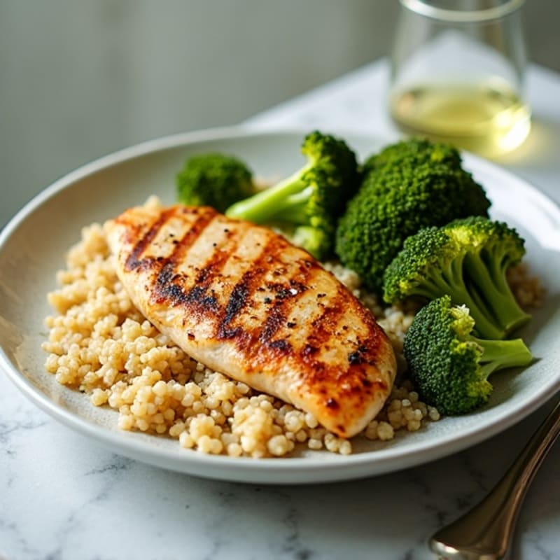 Grilled Chicken Breast with Quinoa and Roasted Broccoli