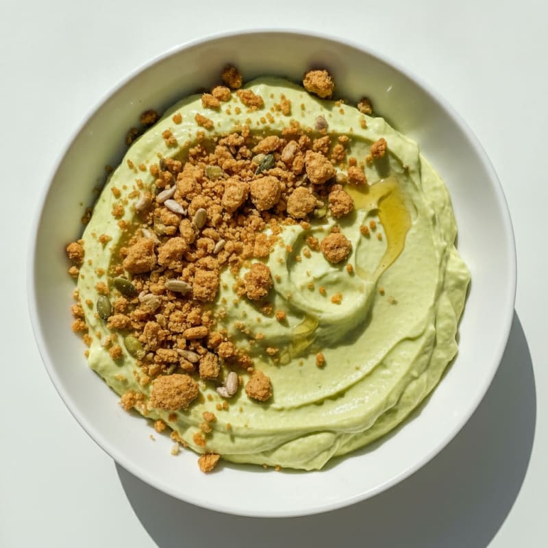 High-Protein Yogurt Mousse with Crushed Seed Crackers and Avocado