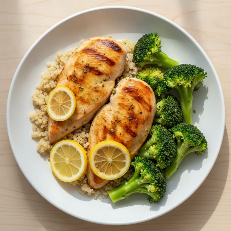 Grilled Chicken Breast with Quinoa and Steamed Broccoli
