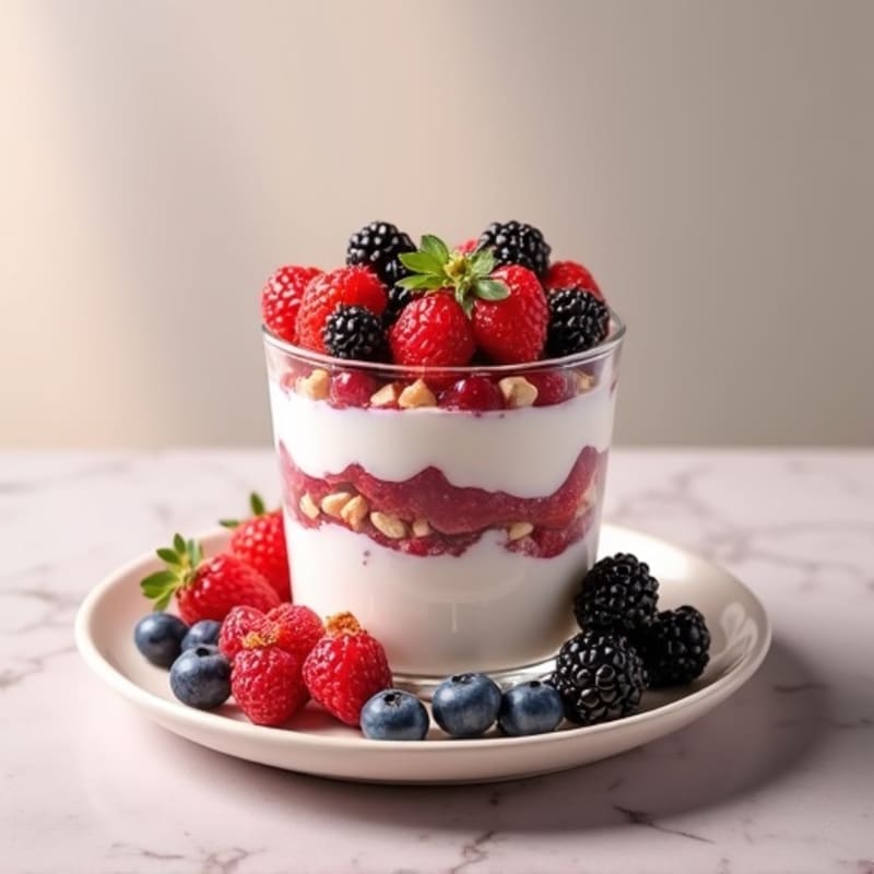 Greek Yogurt Protein Parfait with Mixed Berries and Almonds