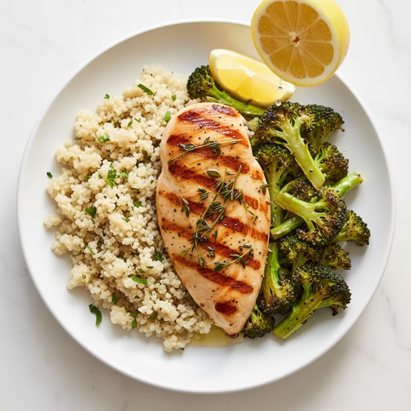 Grilled Chicken Breast with Quinoa and Roasted Broccoli