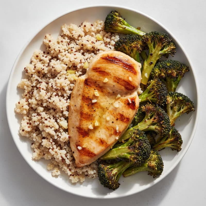 Grilled Lemon-Garlic Chicken Breast with Quinoa and Roasted Broccoli