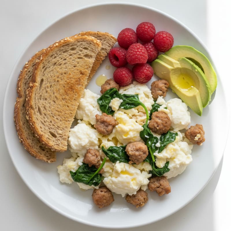 Scrambled Egg Whites with Spinach and Turkey Sausage