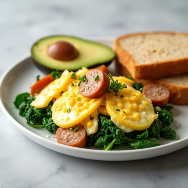 Egg White Scramble with Turkey Sausage and Spinach