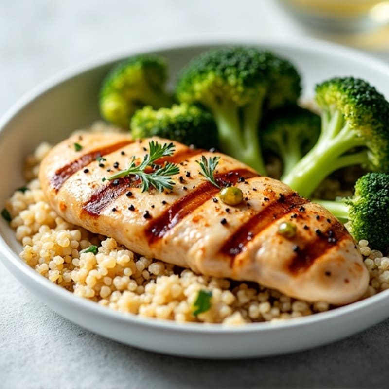 Grilled Chicken Breast with Quinoa and Roasted Broccoli