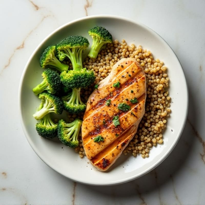 Grilled Chicken Breast with Roasted Broccoli and Quinoa
