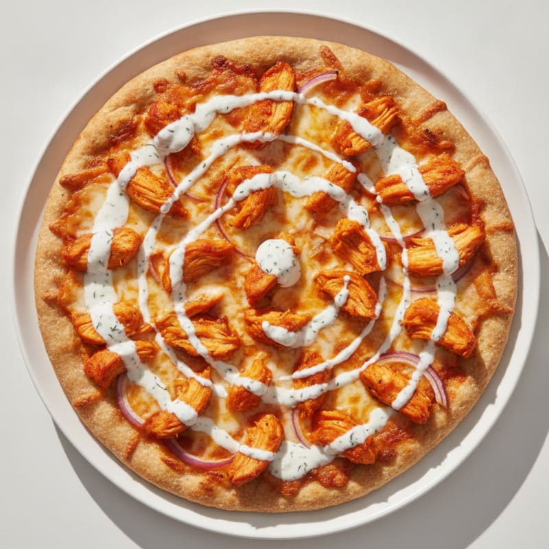Buffalo Chicken Pizza with Ranch Drizzle