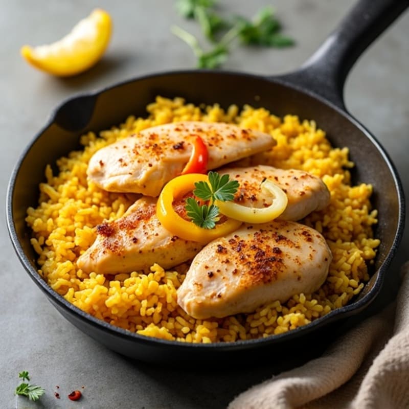 Saffron Chicken and Yellow Rice Skillet