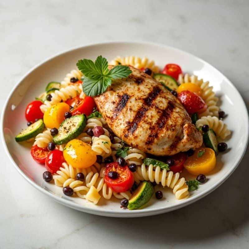 Grilled Chicken Pasta Salad with Roasted Vegetables