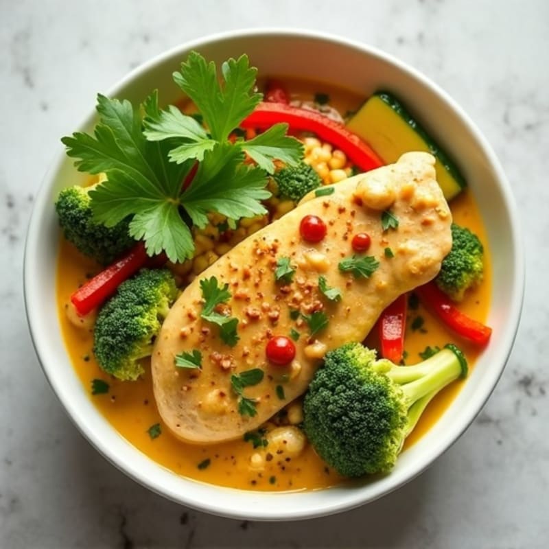 Creamy Coconut Green Curry Chicken with Fresh Vegetables
