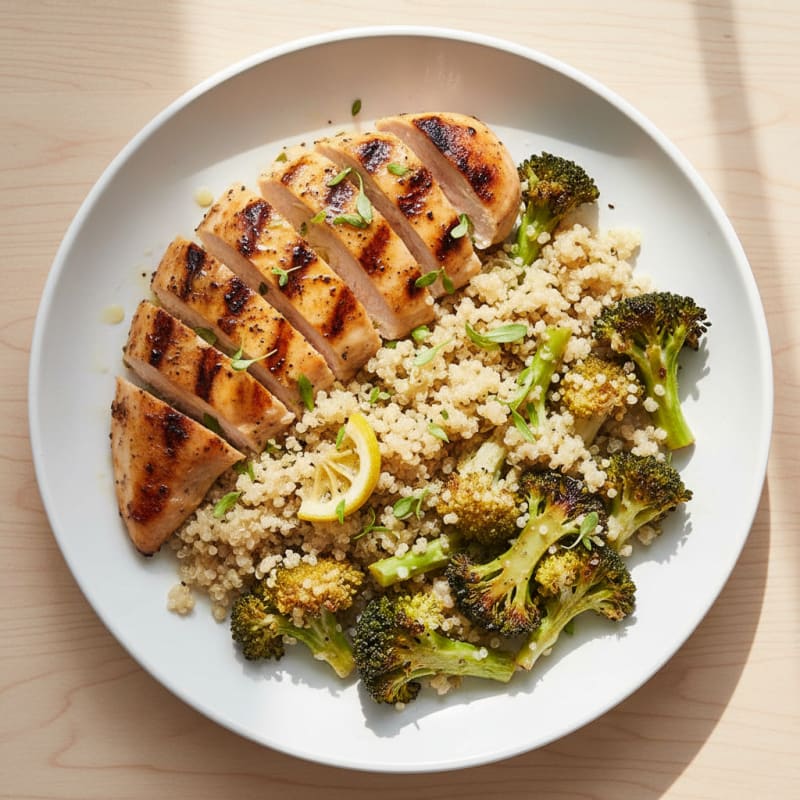 Grilled Chicken Breast with Roasted Broccoli and Quinoa
