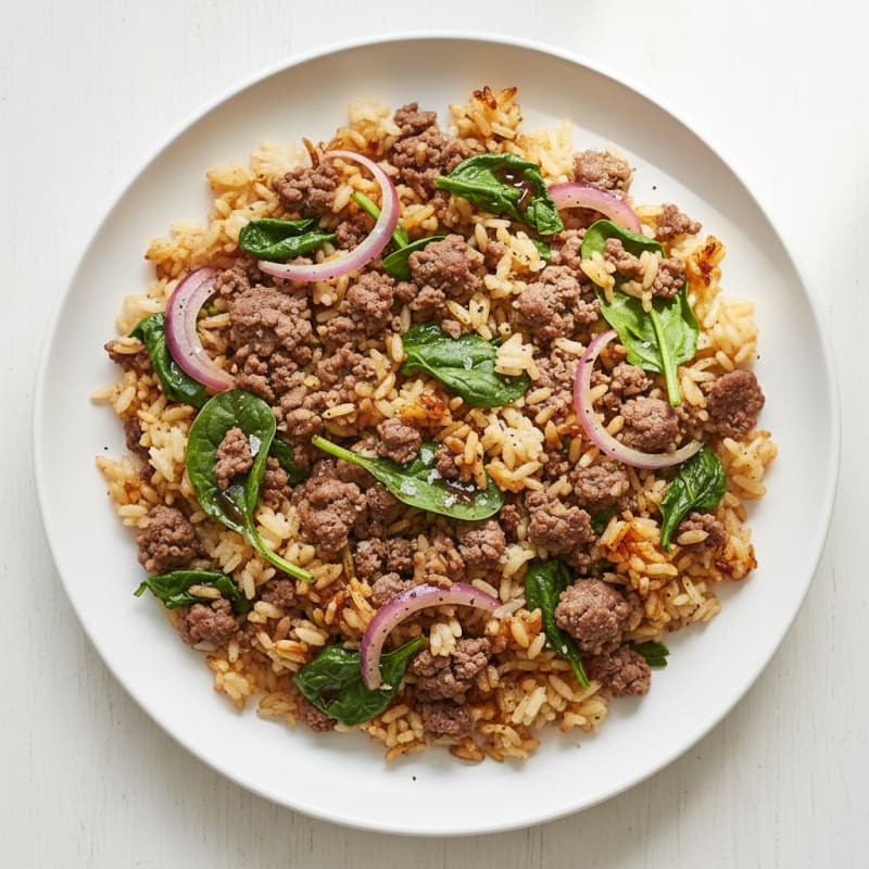 Savory Ground Beef and Crispy Rice Skillet
