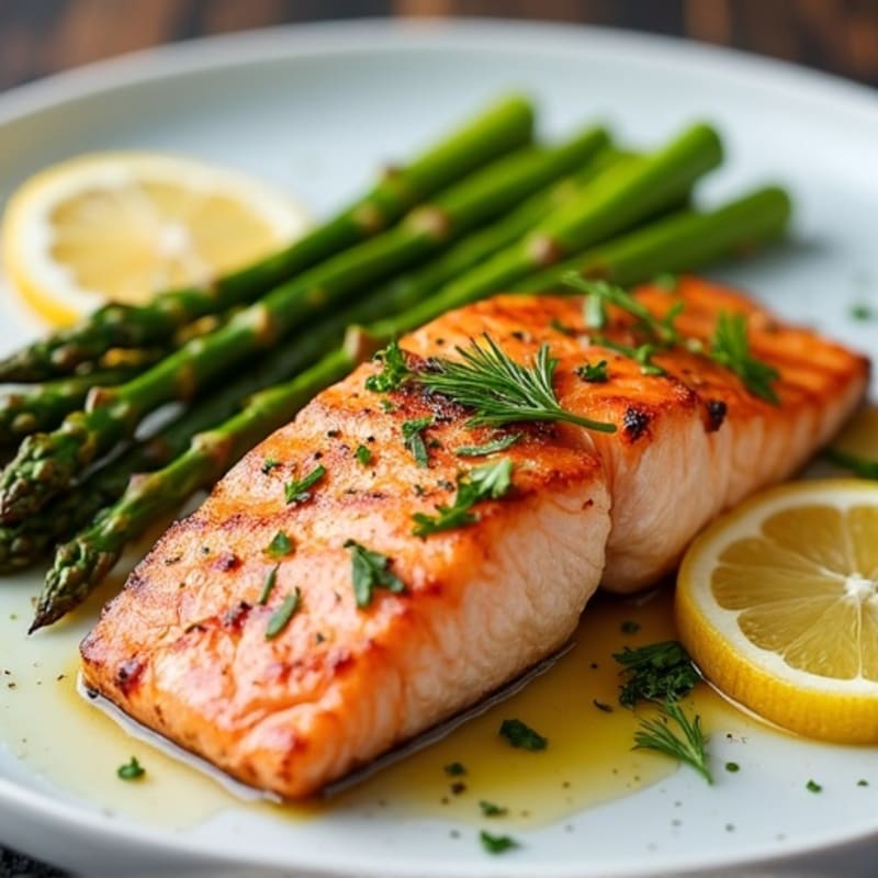 Flaky Lemon Herb Grilled Salmon with Roasted Asparagus