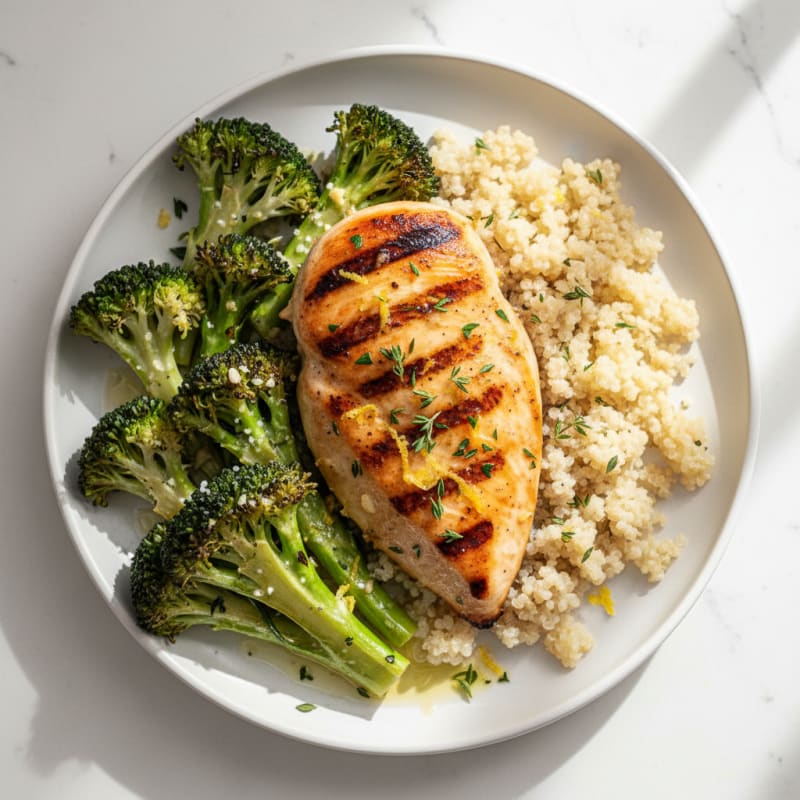 Grilled Chicken Breast with Quinoa and Roasted Broccoli