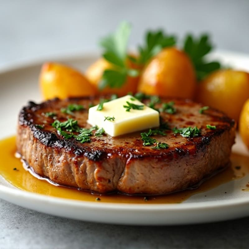 Pan-Seared Garlic Butter Steak with Crispy Roasted Potatoes