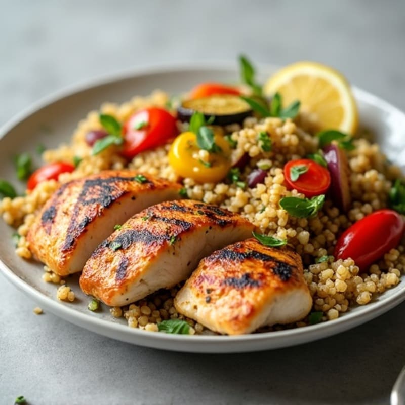 Grilled Chicken Breast with Roasted Vegetable Quinoa Salad