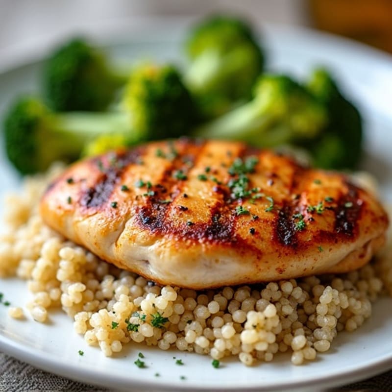 Grilled Chicken Breast with Quinoa and Roasted Broccoli