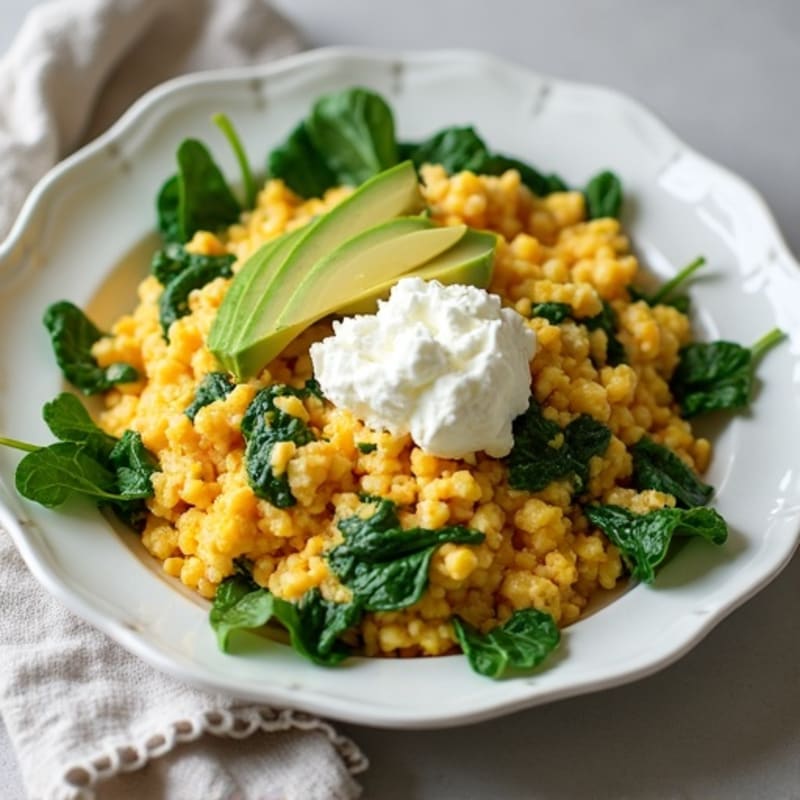 Egg White and Turkey Spinach Scramble with Cottage Cheese