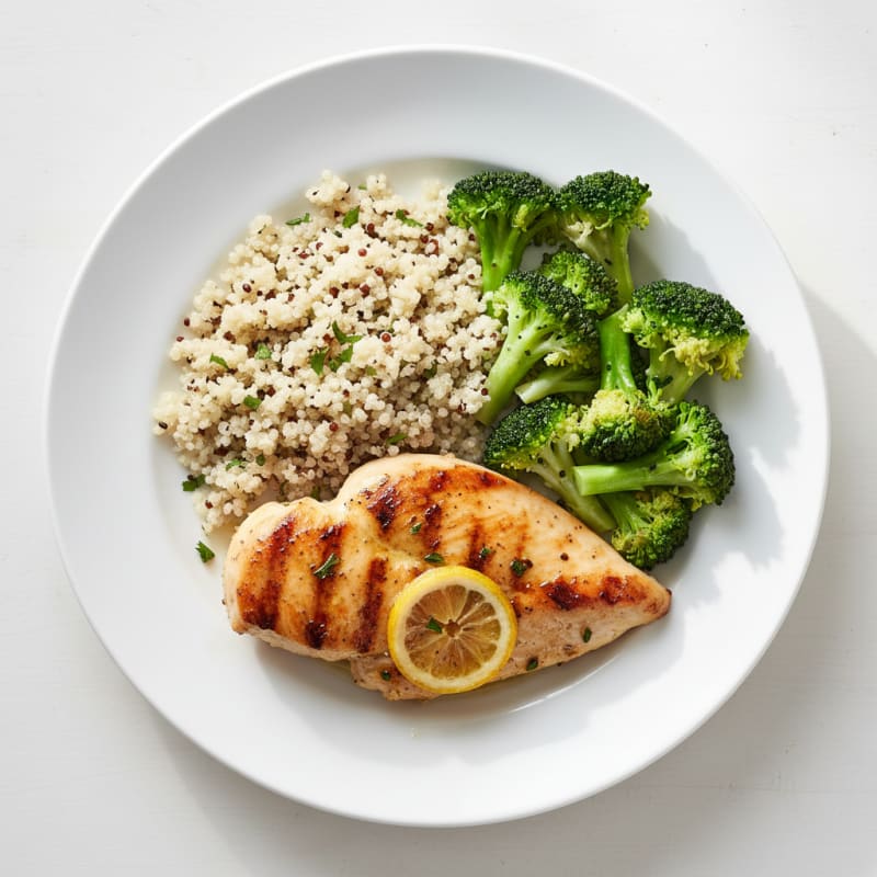 Grilled Chicken Breast with Quinoa and Steamed Broccoli