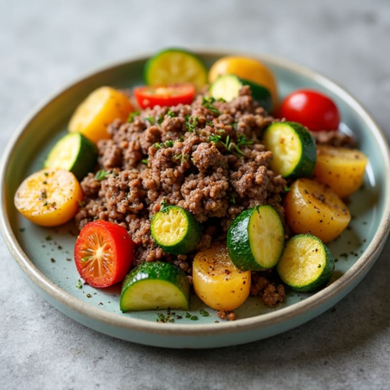 Herb-Seasoned Ground Beef Hash with Roasted Potatoes and Zucchini
