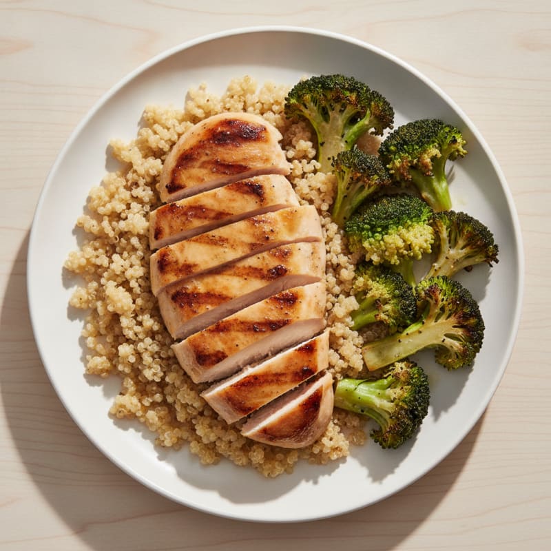 Grilled Chicken Breast with Quinoa and Roasted Broccoli