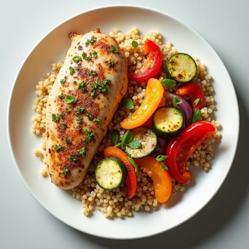 Herb-Roasted Chicken with Fluffy Quinoa and Crispy Roasted Vegetables