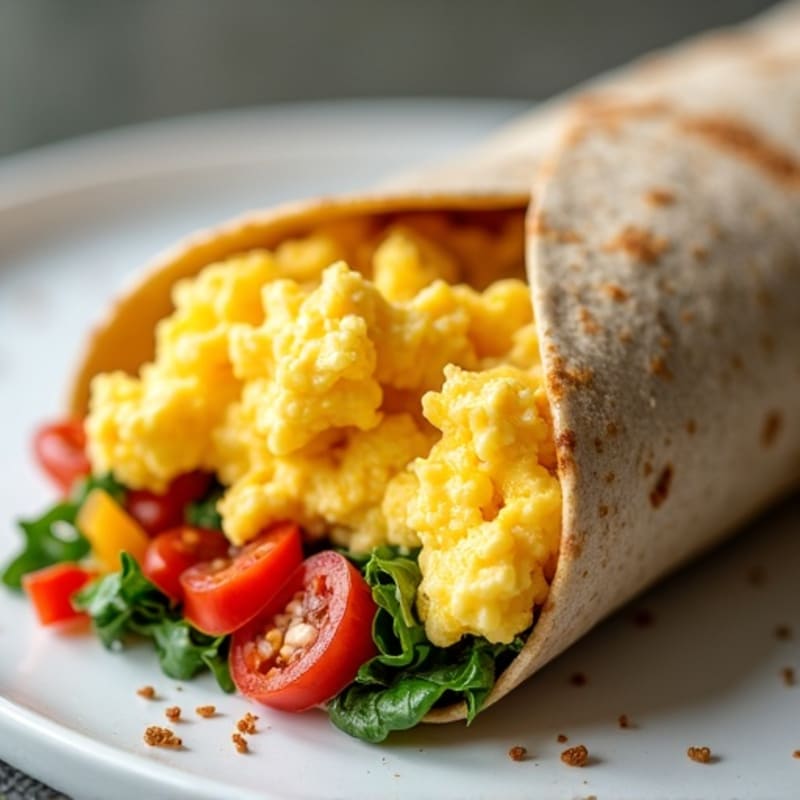 Fluffy Scrambled Egg, Lean Turkey Sausage, and Veggie Whole Wheat Burrito