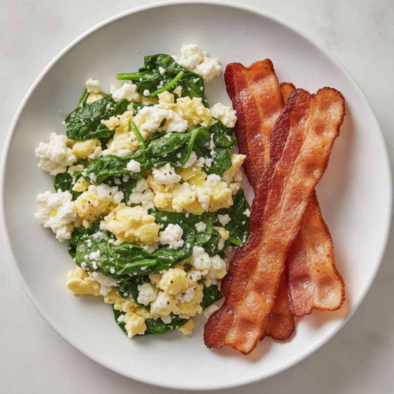 Cottage Cheese Scramble with Spinach and Turkey Bacon