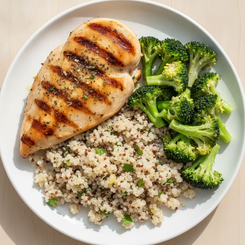 Grilled Chicken Breast with Quinoa and Steamed Broccoli