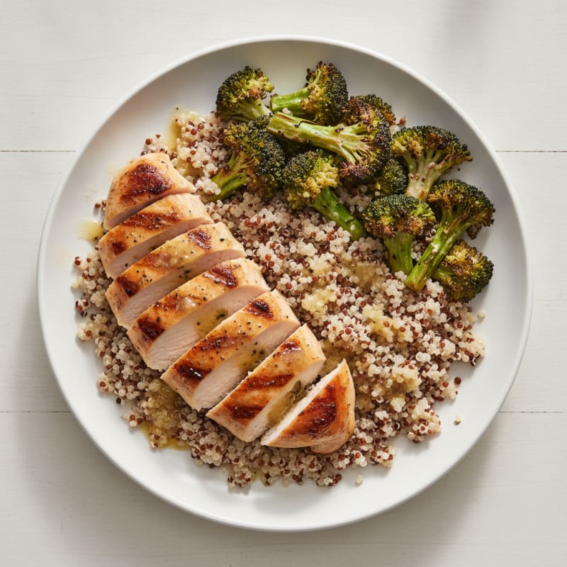 Grilled Chicken Breast with Quinoa and Roasted Broccoli