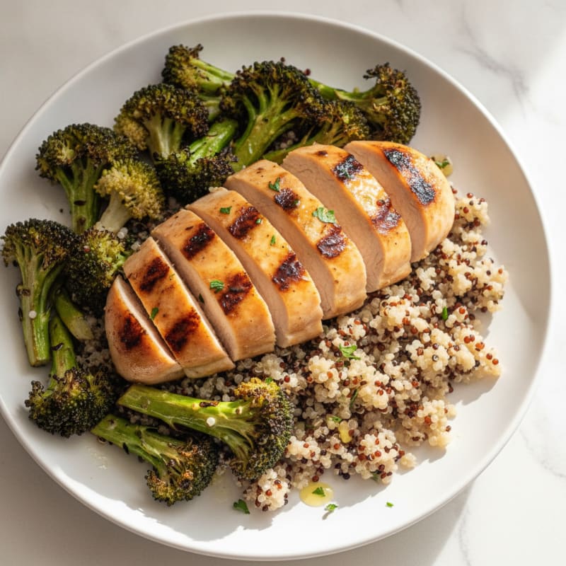 Grilled Chicken Breast with Quinoa and Roasted Broccoli