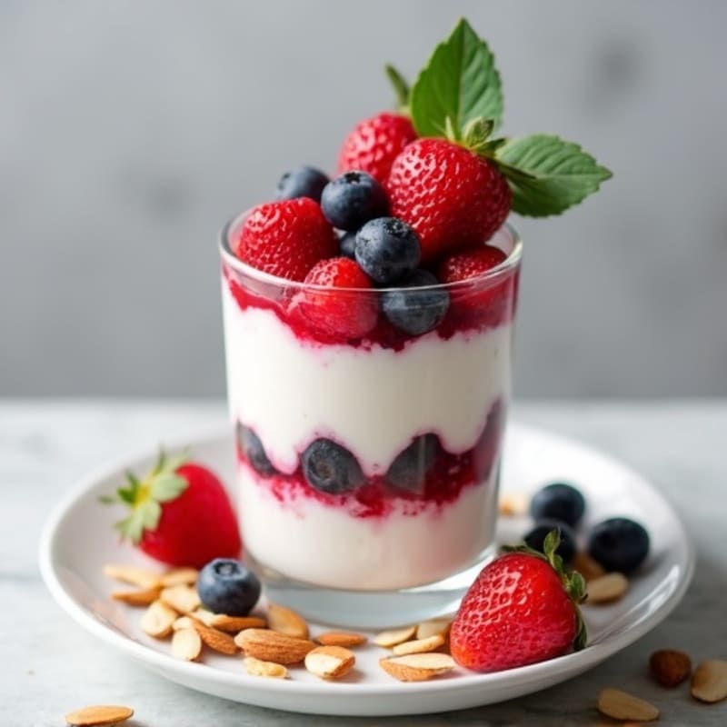 Greek Yogurt Protein Parfait with Mixed Berries and Almonds