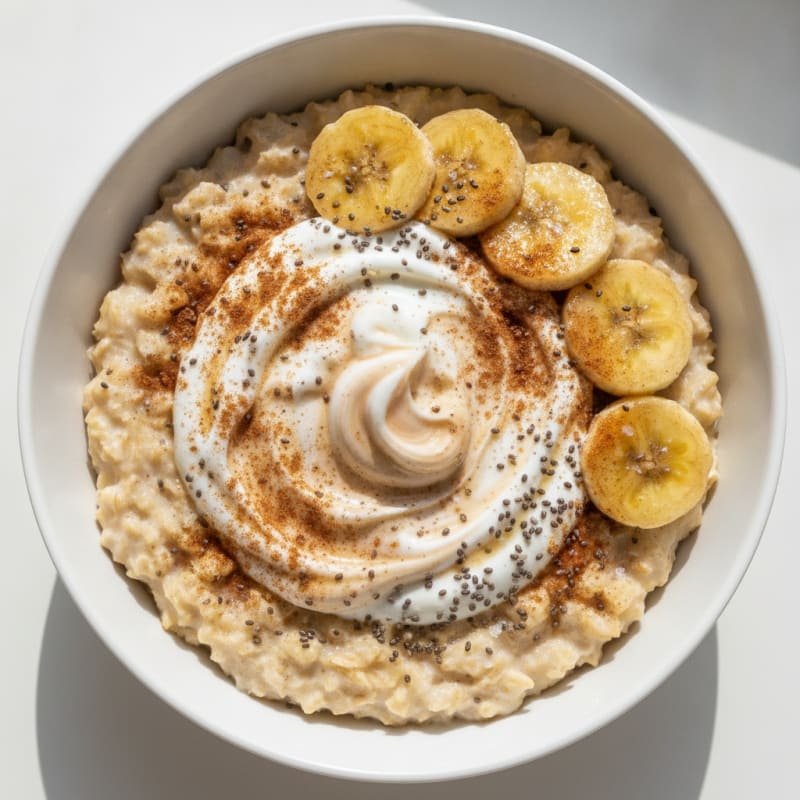 Banana Porridge with Greek Yogurt Swirl