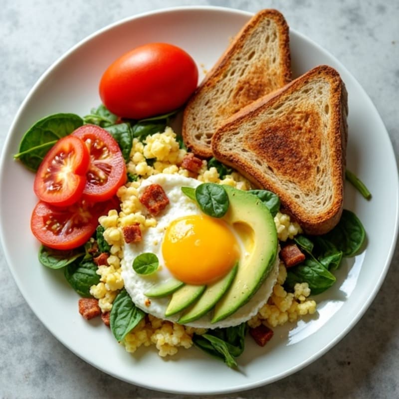 Cottage Cheese Scramble with Spinach and Turkey Bacon
