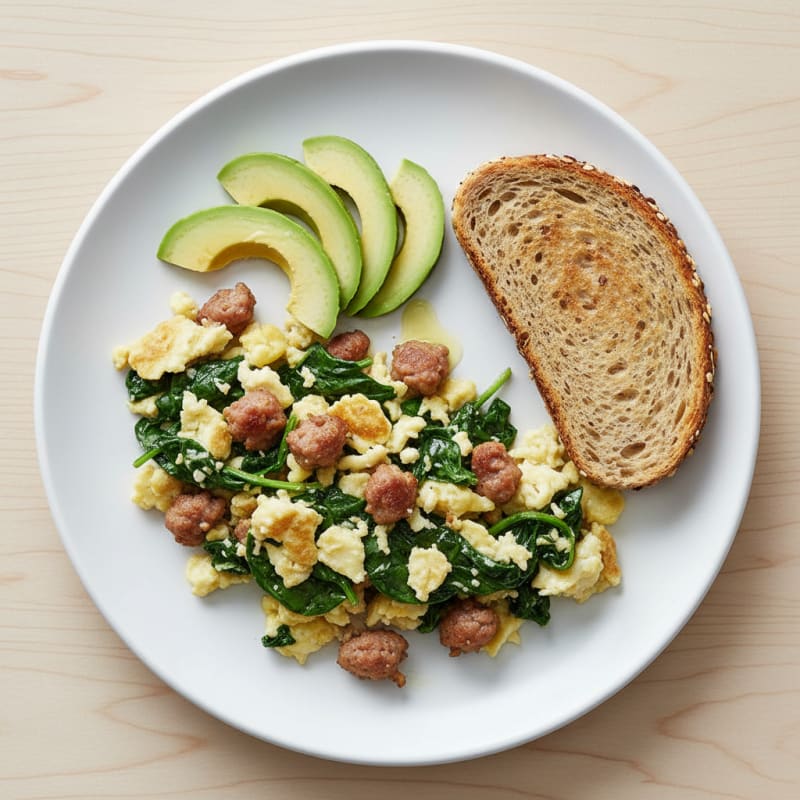 Egg White Scramble with Turkey Sausage and Spinach