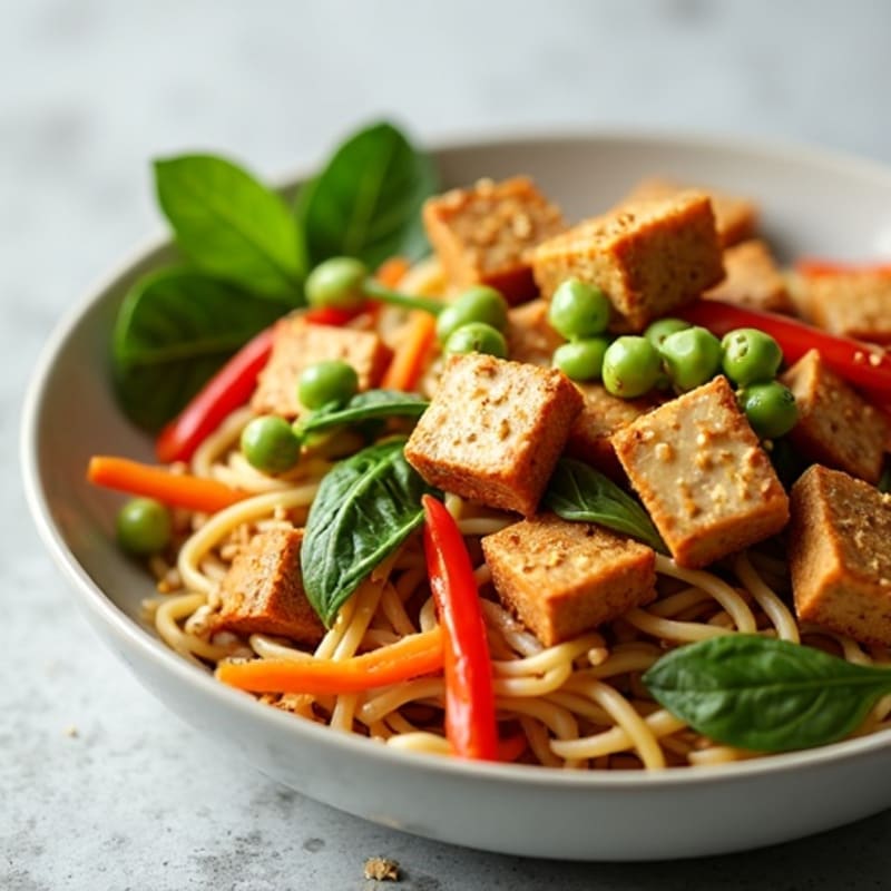 Creamy Thai Peanut Noodles with Crispy Tofu and Fresh Vegetables