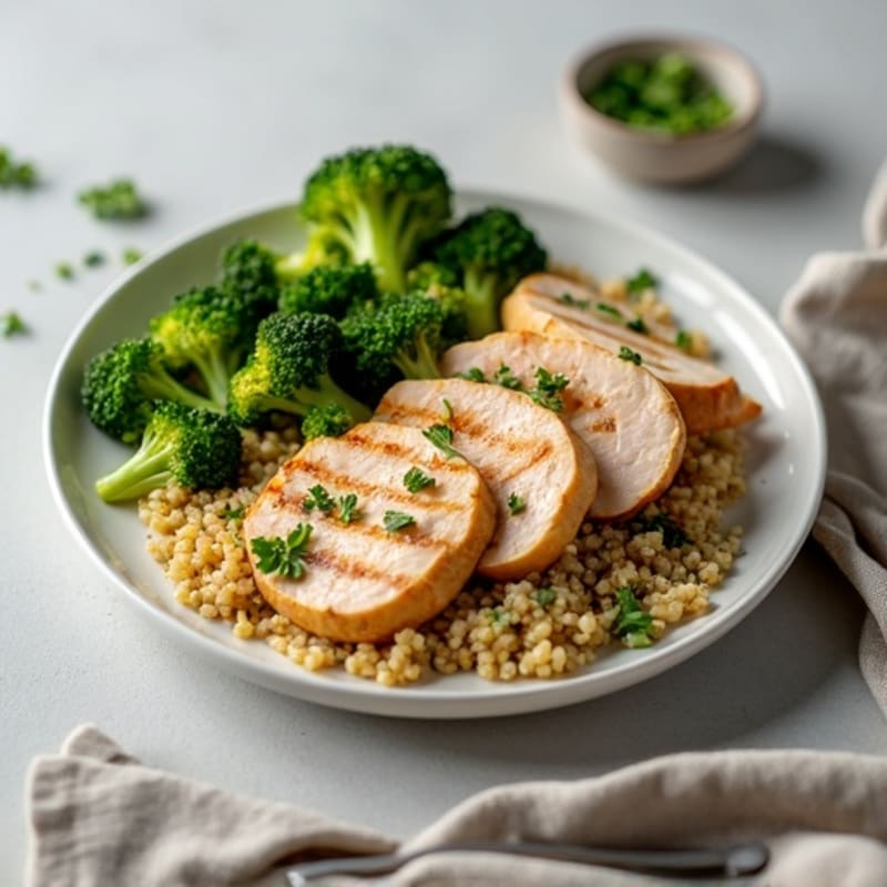 Grilled Turkey Breast with Quinoa and Roasted Broccoli