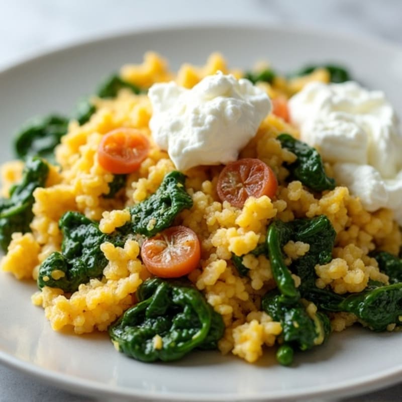 Ground Turkey and Spinach Scramble with Cottage Cheese