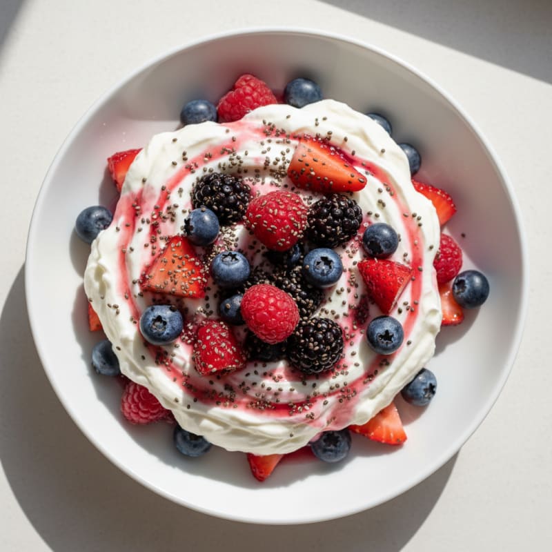 Greek Yogurt Protein Parfait with Mixed Berries and Chia Seeds