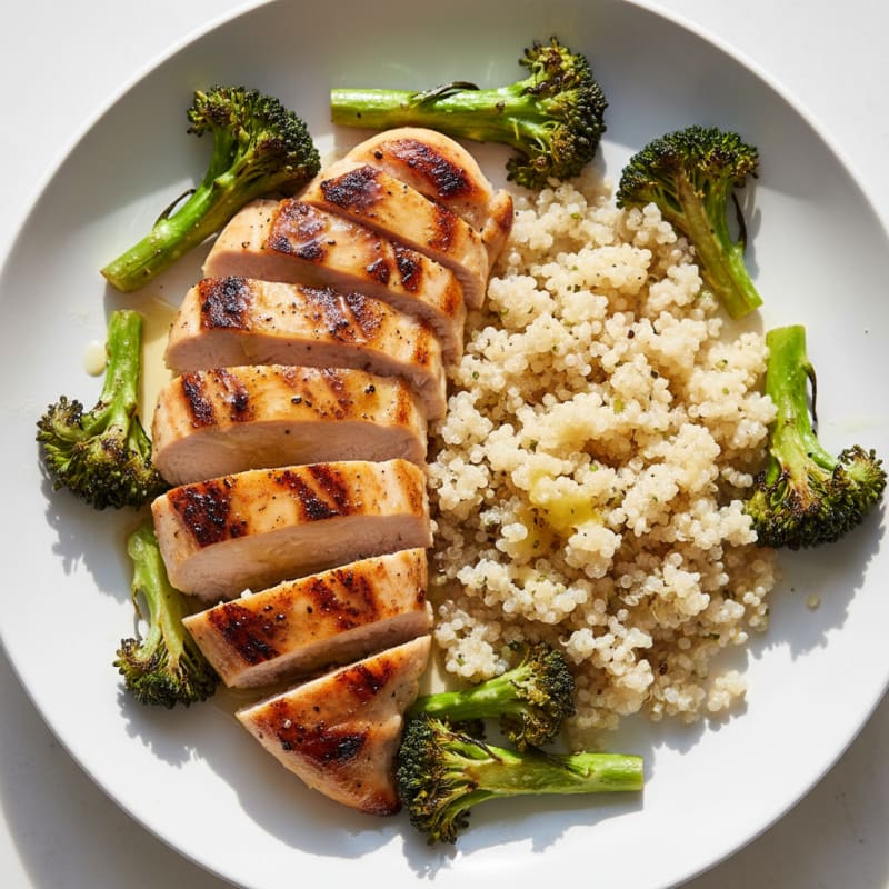 Grilled Chicken Breast with Quinoa and Roasted Broccoli