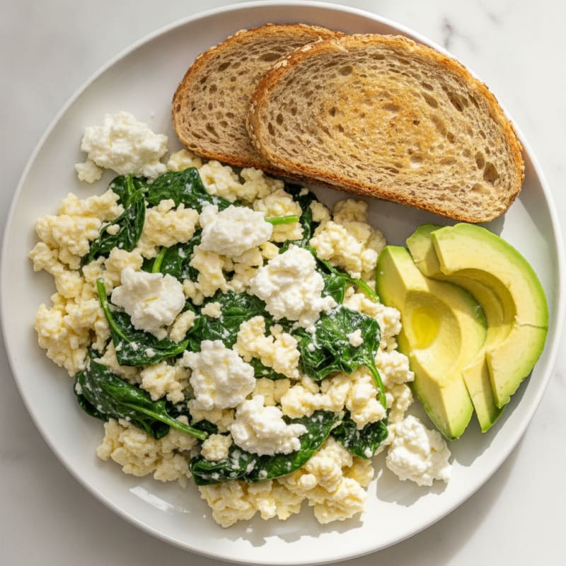Egg White Scramble with Spinach and Cottage Cheese