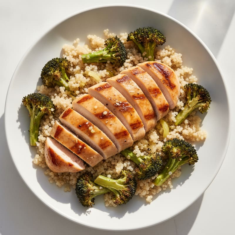 Grilled Chicken Breast with Quinoa and Roasted Broccoli