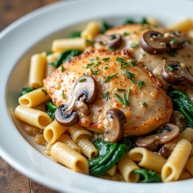 Chicken and Creamy Truffle Mushroom Whole Wheat Pasta
